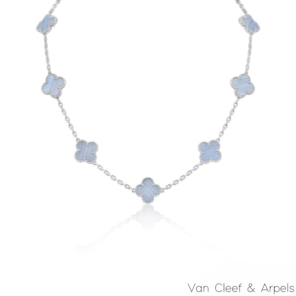 Van Cleef & Arpels White Gold Chalcedony Vintage Alhambra Necklace VCARD34800